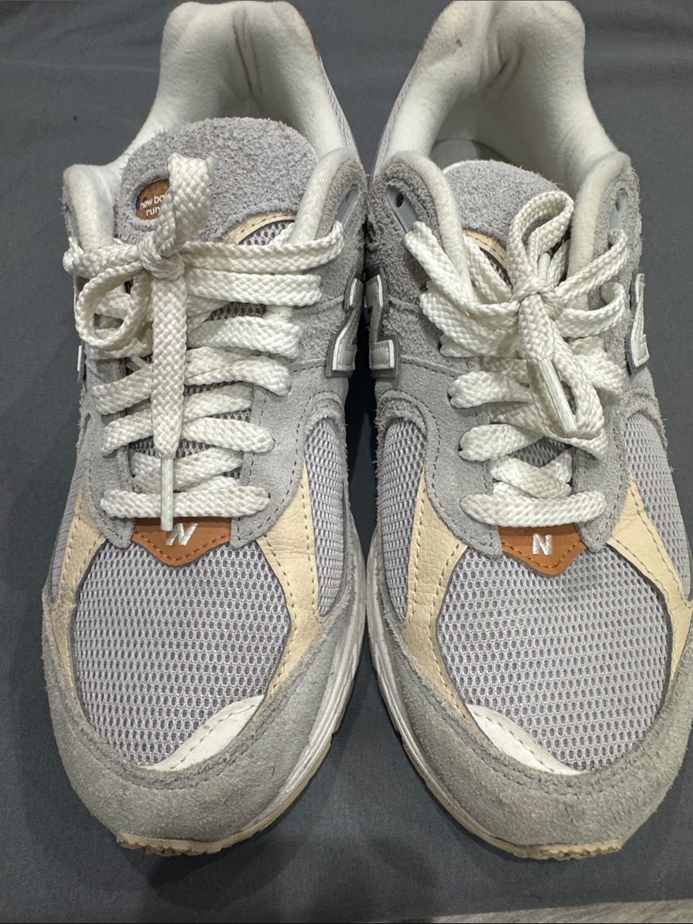 New Balance Kids Gray and Cream Sneakers with Tan Accents
